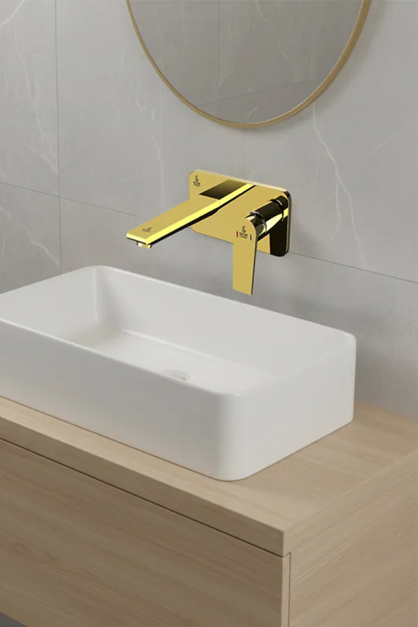 Wall Mounted Single Lever Basin Mixer (Gold)
