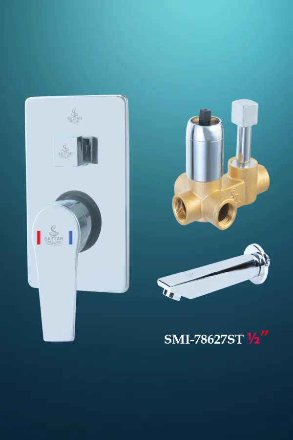 Turn Diverter Square Conceal Shower Mixer with Spout 1/2" - Shower Mixer