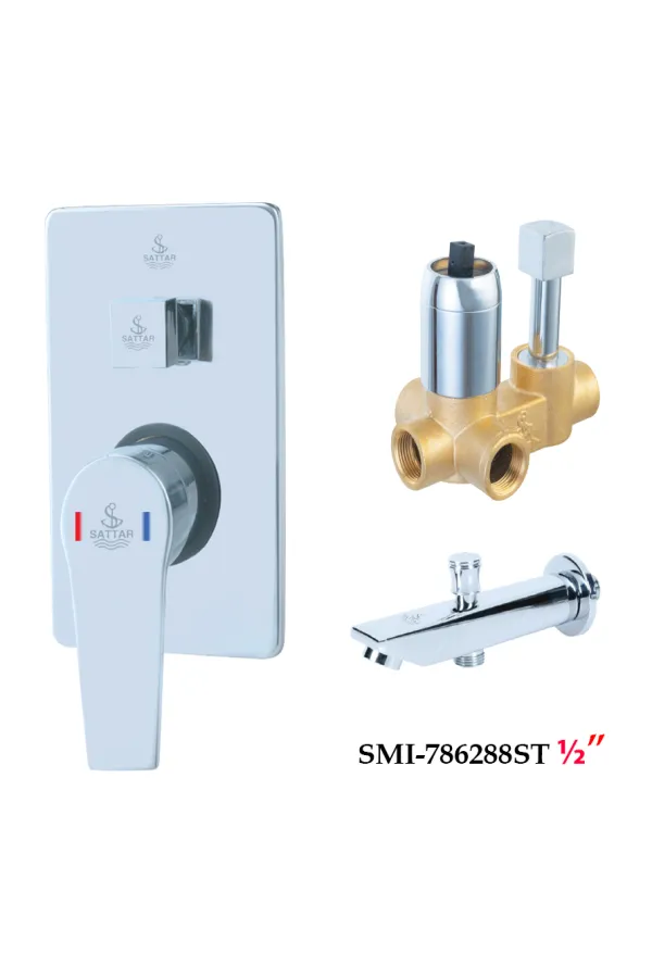 Turn Diverter Square Conceal Shower Mixer with Spout 1/2" - Shower Mixer