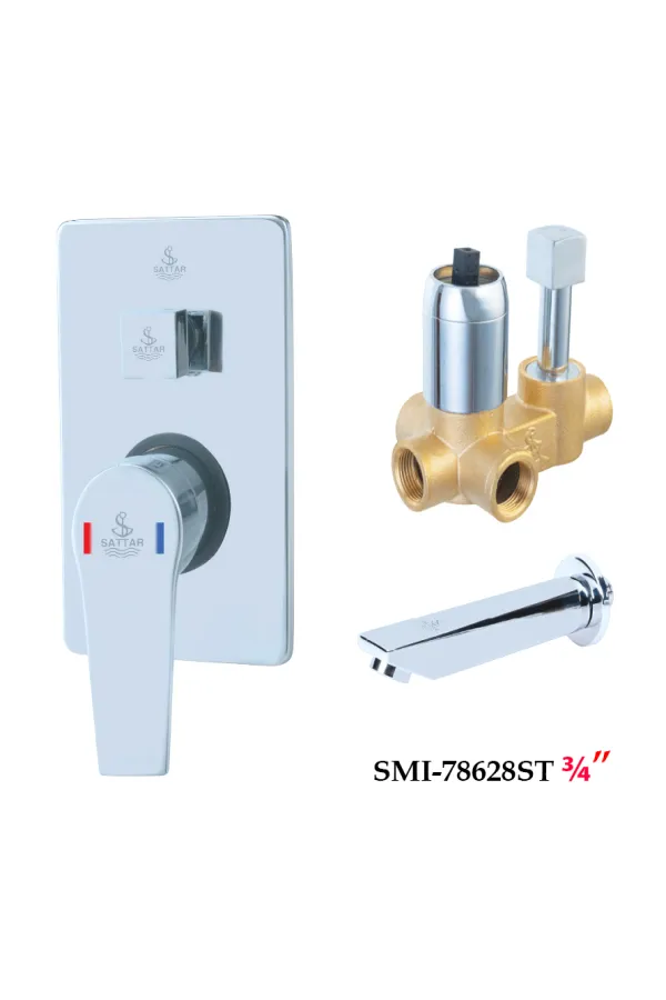 Turn Diverter Square Conceal Shower Mixer with Spout 3/4" - Shower Mixer