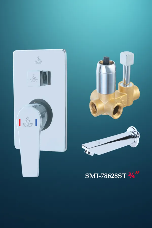 Turn Diverter Square Conceal Shower Mixer with Spout 3/4" - Shower Mixer