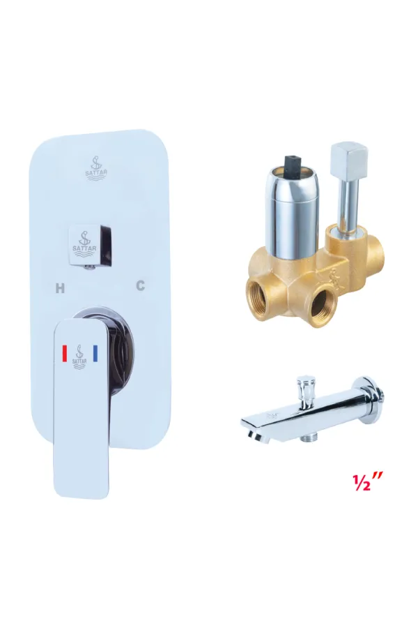 Turn Diverter Square Conceal Shower Mixer with Spout 1/2" - Shower Mixer