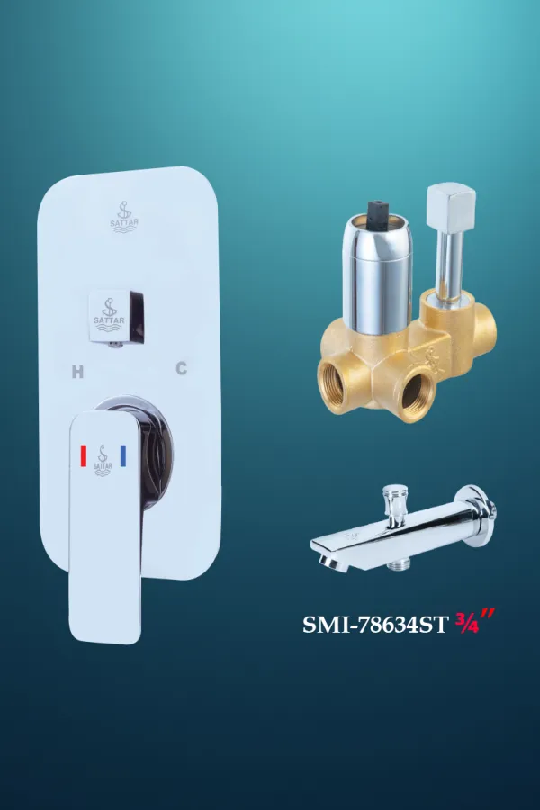 Turn Diverter Square Conceal Shower Mixer with Spout 3/4" - Shower Mixer