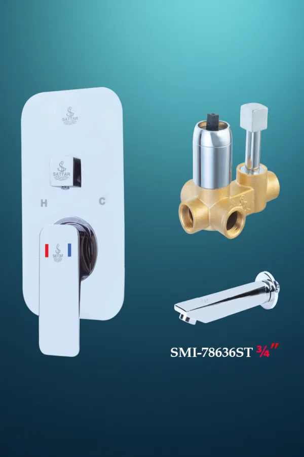 Turn Diverter Square Conceal Shower Mixer with Spout 3/4" - Shower Mixer