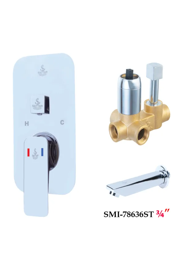 Turn Diverter Square Conceal Shower Mixer with Spout 3/4" - Shower Mixer